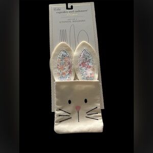 Isaac Mizrahi Burlap Rabbit Bunny Utensil Holder Set of 4 Place Settings